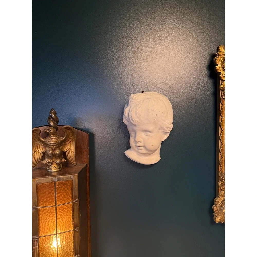 Vintage Chalkware Wall Bust, Child‎ — 10.5″, Plaster Sculpture, c. 1940s–50s